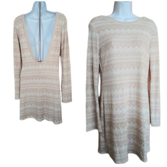 Swell Women's Large Sweater Dress Beige Long Sleeves Open Back Round Neck - Picture 1 of 8